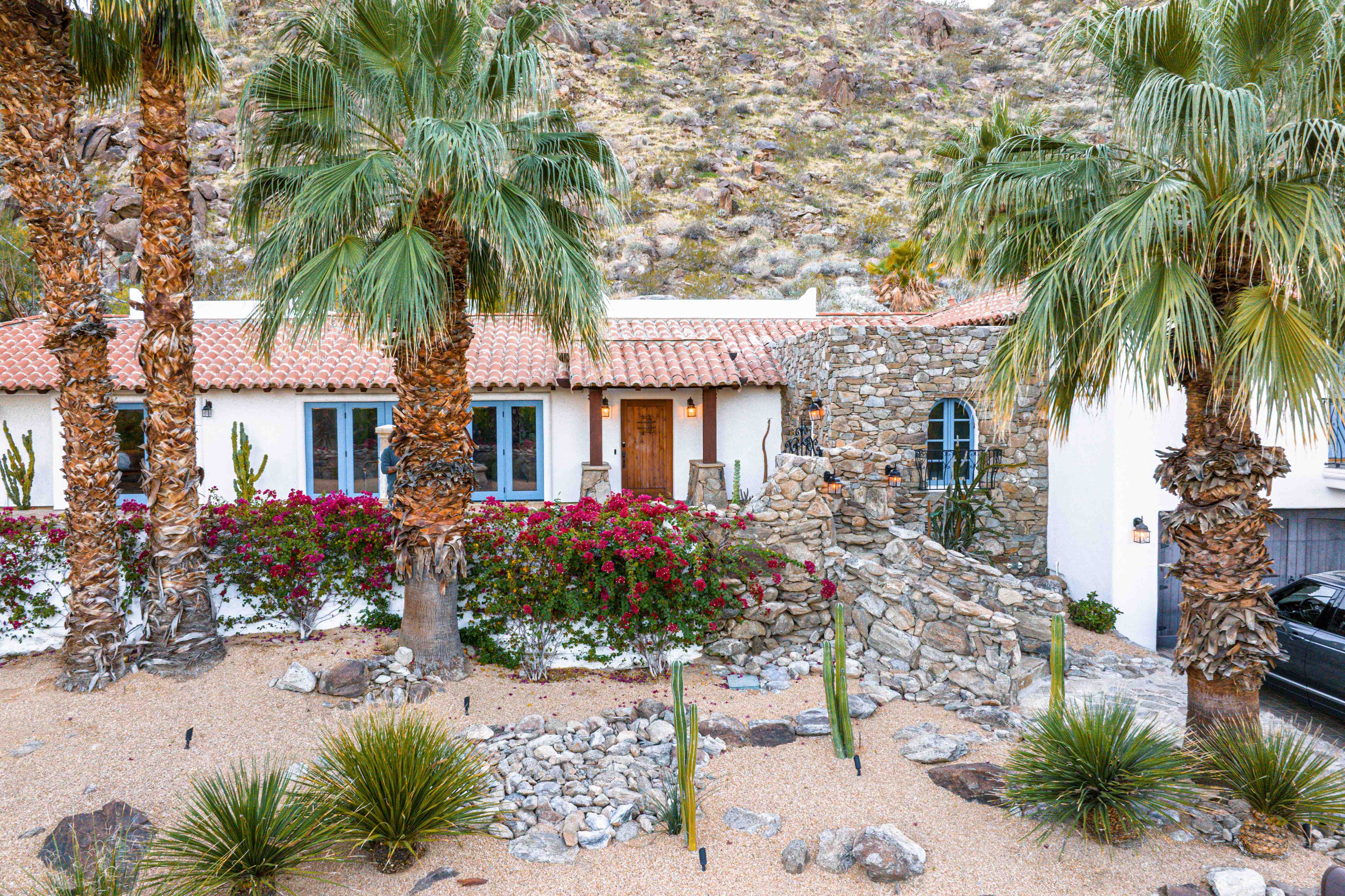 Hacienda Exterior with Mountain View